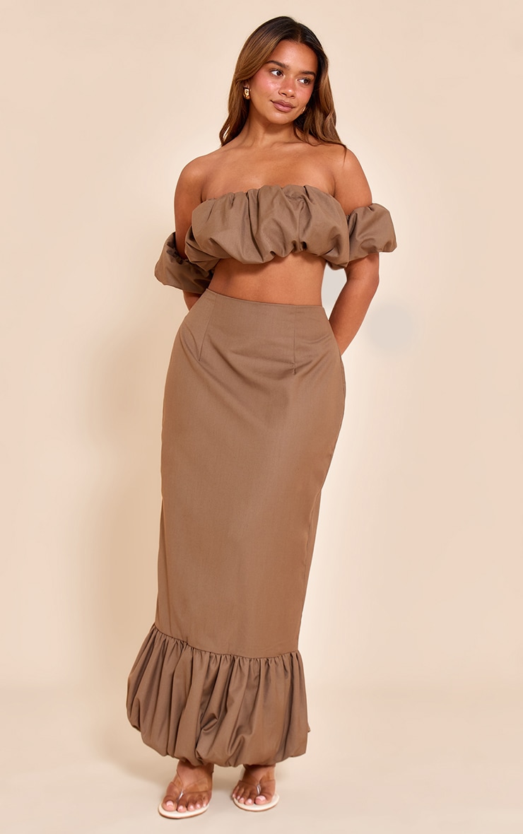 Shape Mocha Woven Puffball Bardot Top image 3