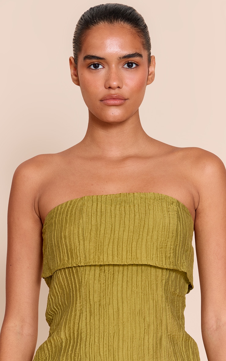 Olive Textured Woven Fold Over Bandeau Top image 4