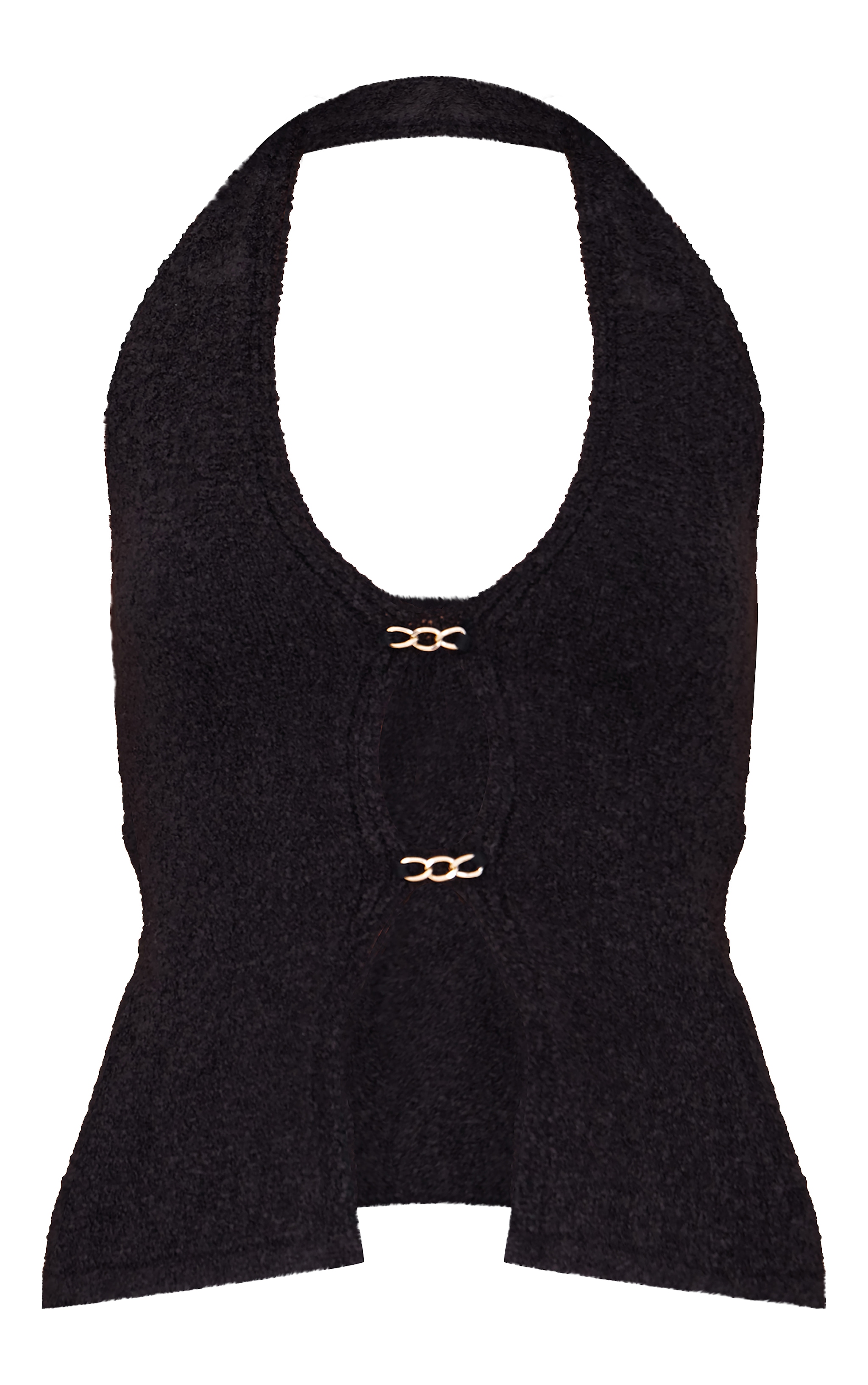 Black Soft Bobble Knit Gold Trim Vest Top image 1