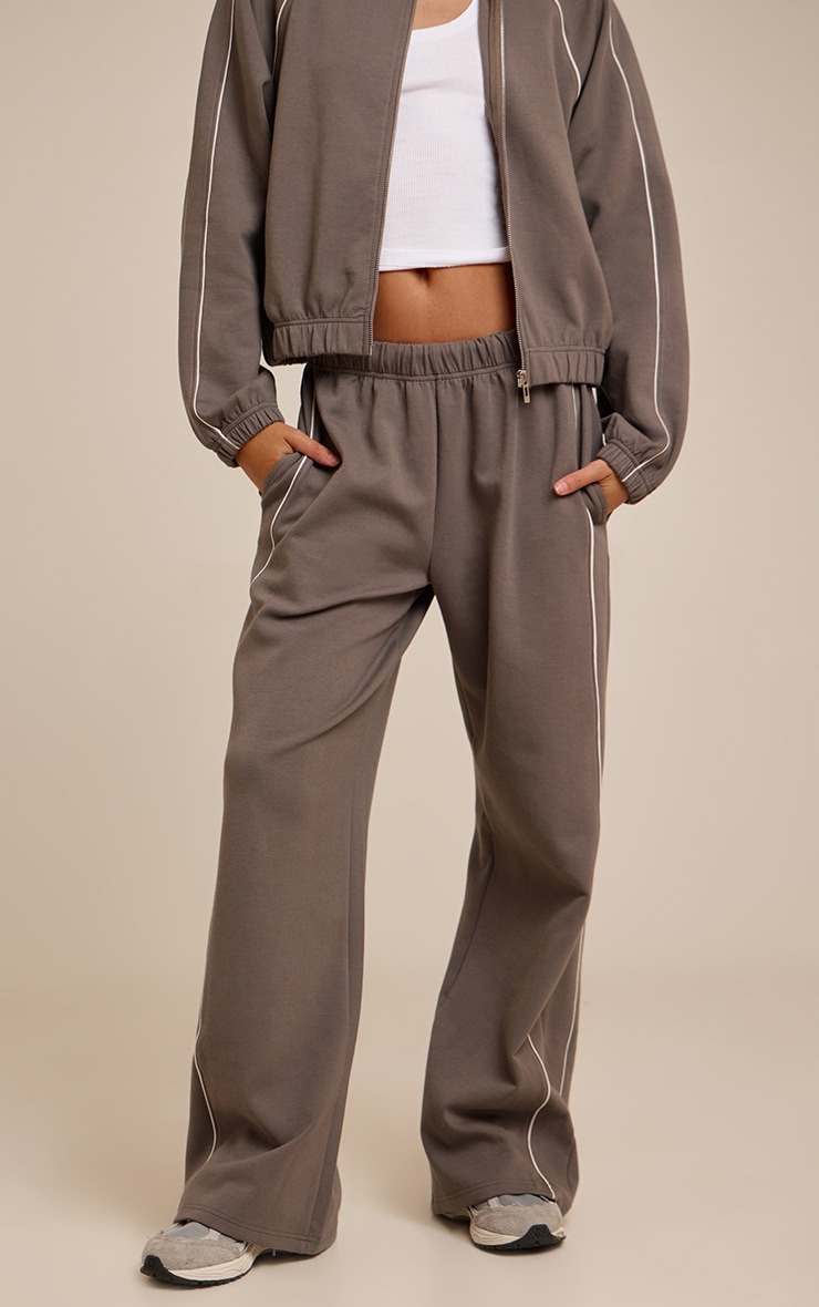 Charcoal Interlock Contrast Piping Wide Leg Track Pants image 2