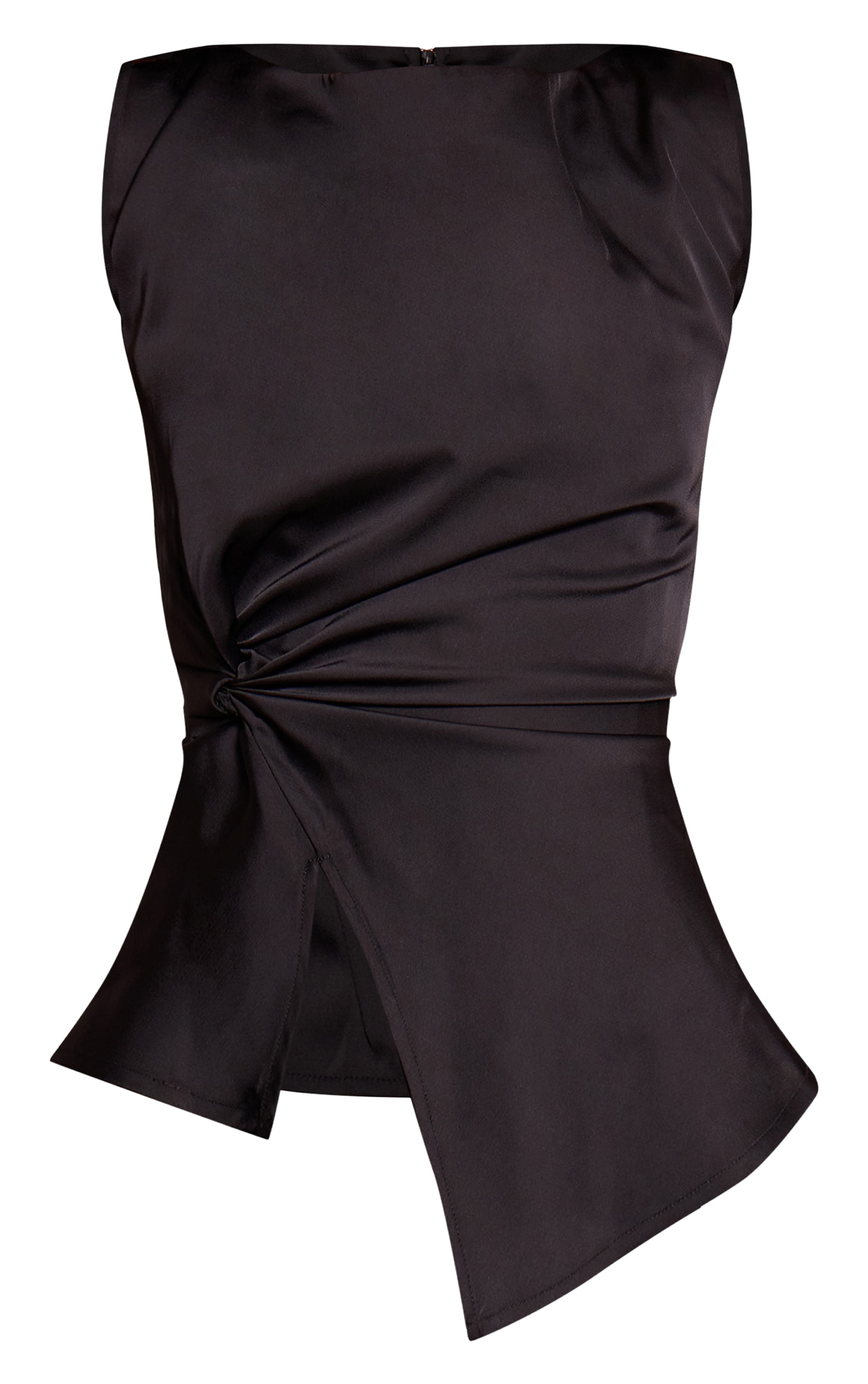 Black Satin Twist Waist Long Top image 5