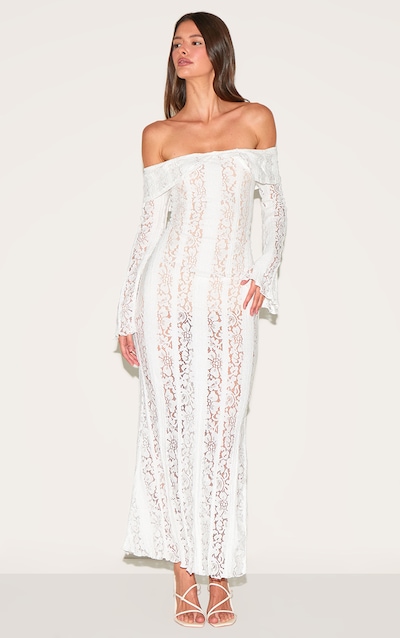 White Lace Fold Over Bandeau Maxi Dress