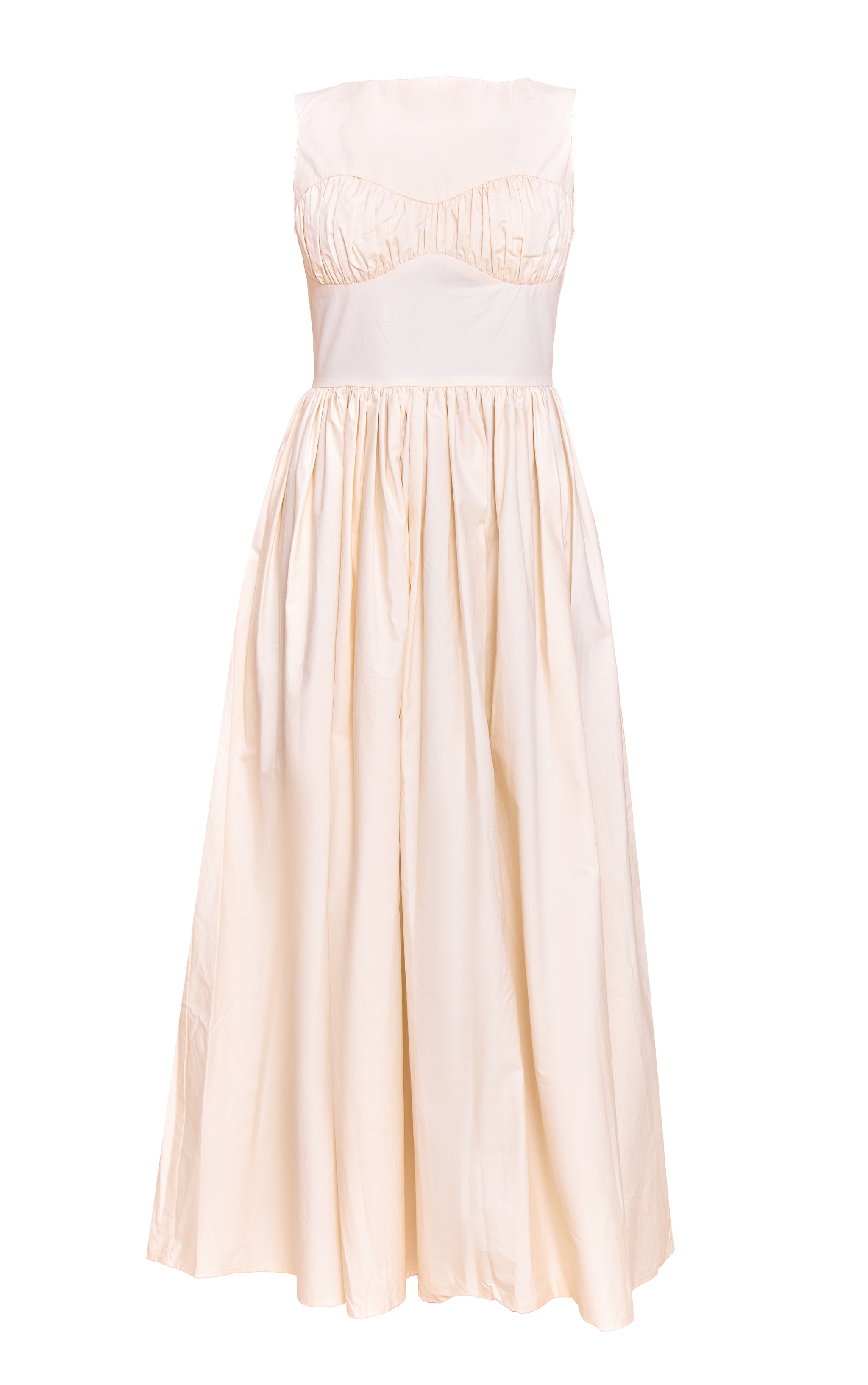 Robe mi-longue en popeline de coton crème à buste froncé image 5