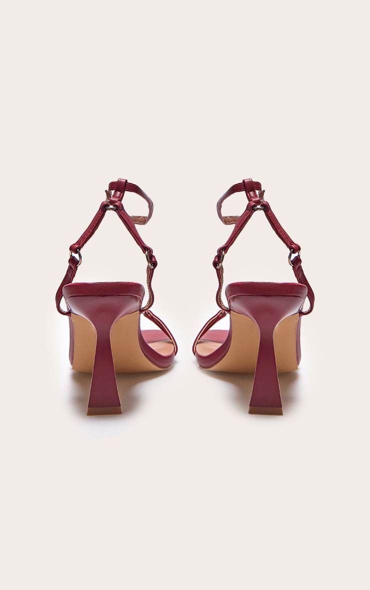 Burgundy PU Square Toe Buckle Detail Barely There Mid Heeled Sandals image 3