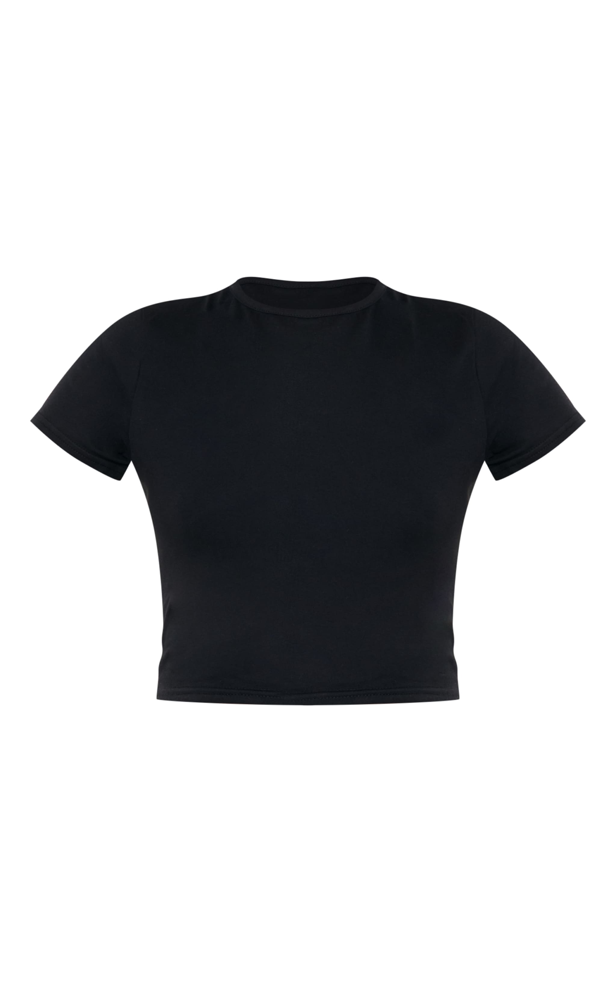 Black Cotton Crew Neck Cropped Short Sleeve T-shirt image 5
