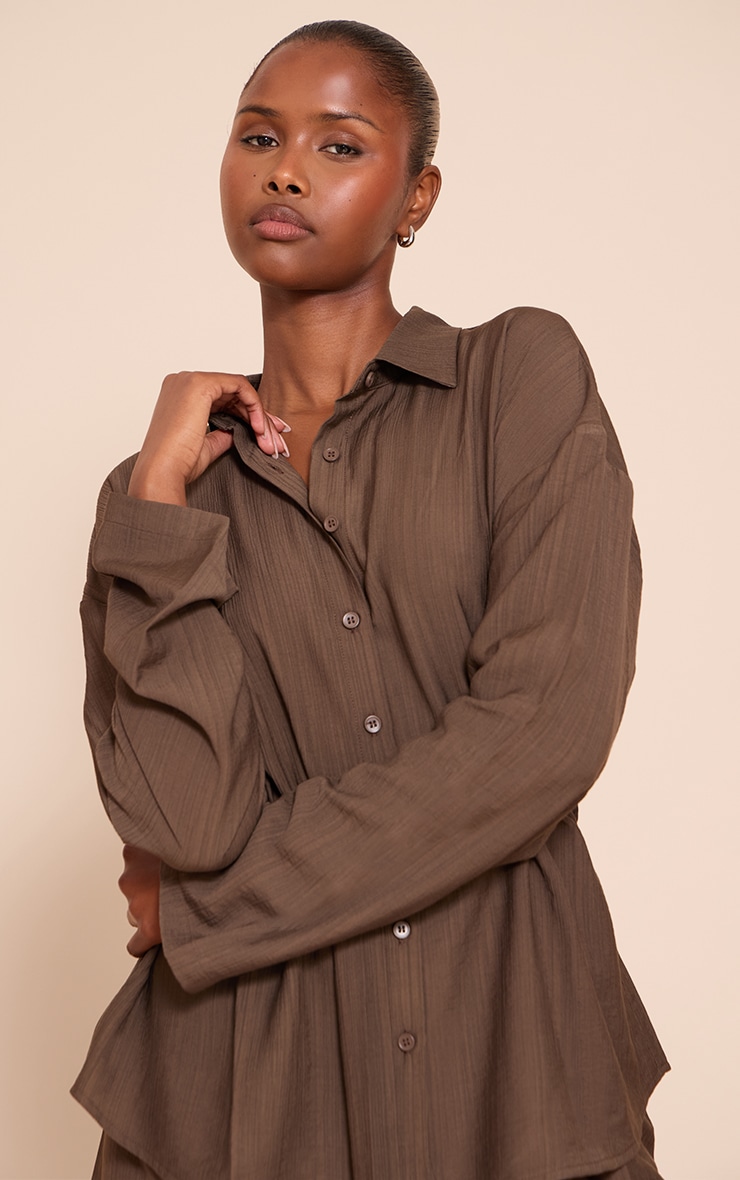 Chocolate Textured Belt Cinched Waist Shirt image 4