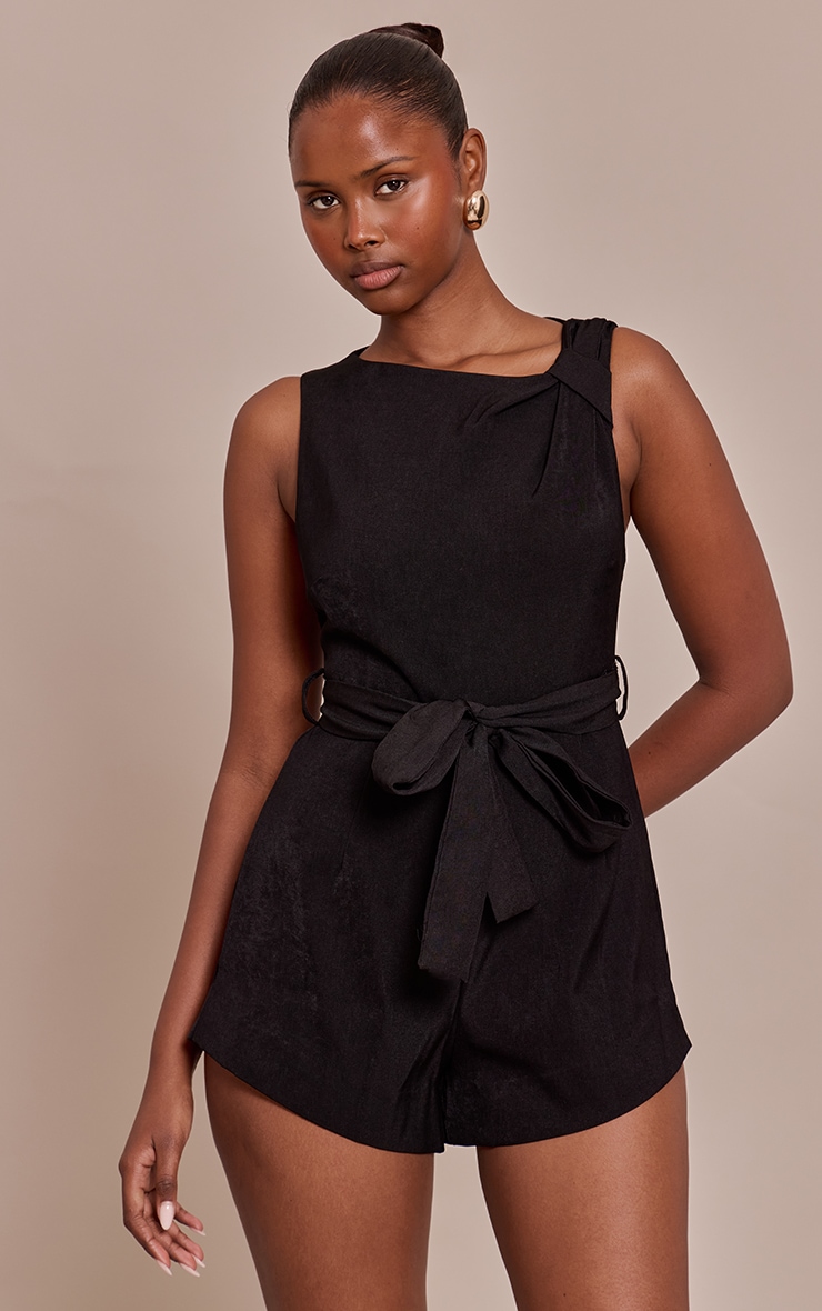 Black Woven Tie Belt Romper image 1
