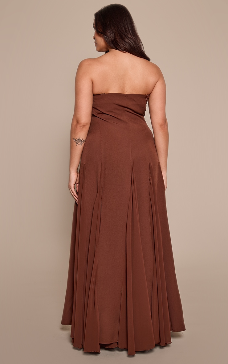 Plus Chocolate Bandeau Chiffon Pleated Maxi Dress image 2