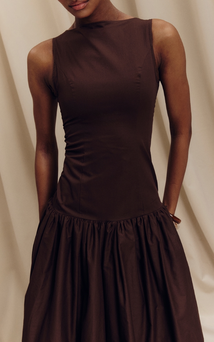 Chocolate Brown Longline Dropped Waist Midaxi Dress image 4