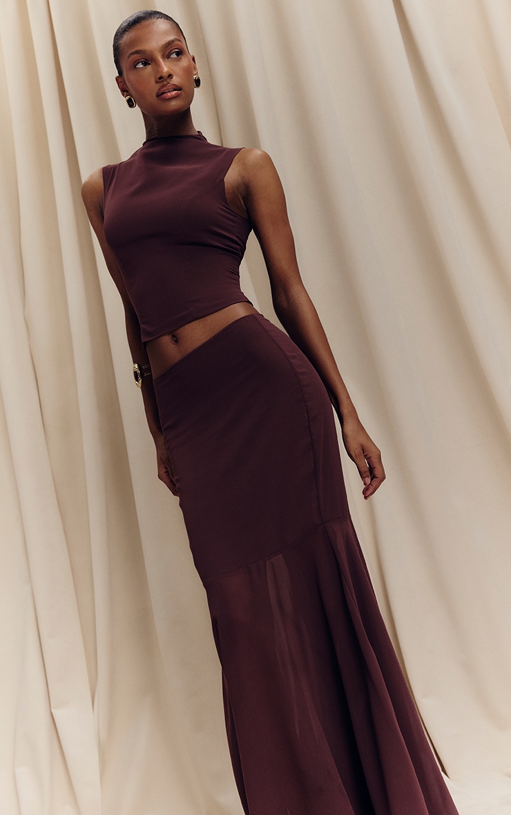 Dark Plum Chiffon Fishtail Maxi Skirt image 2