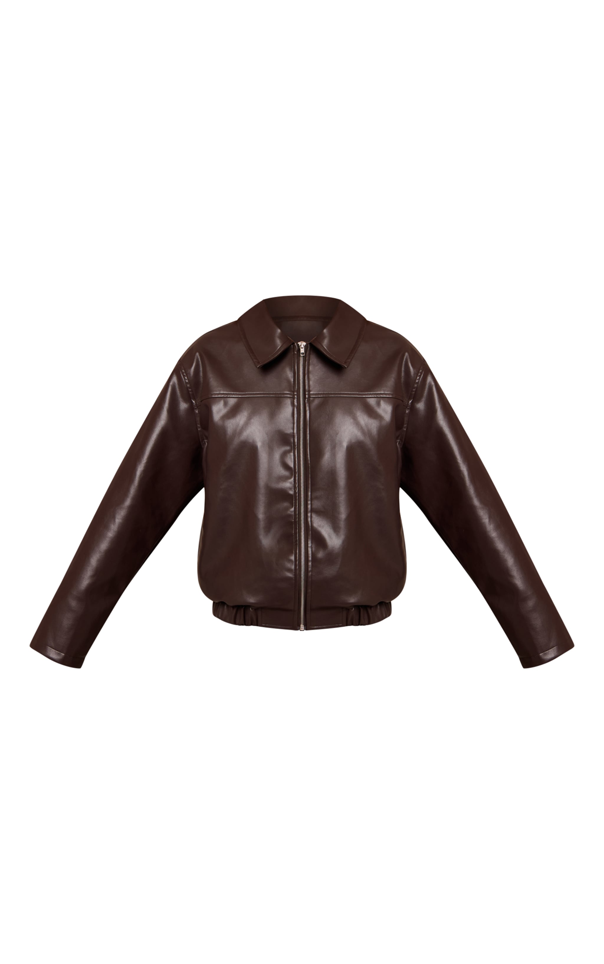 Chocolate Faux Leather Bomber Jacket image 5