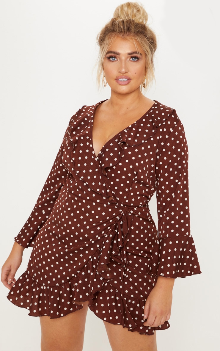 Plus Chocolate Brown Polka Dot Dress PrettyLittleThing AUS
