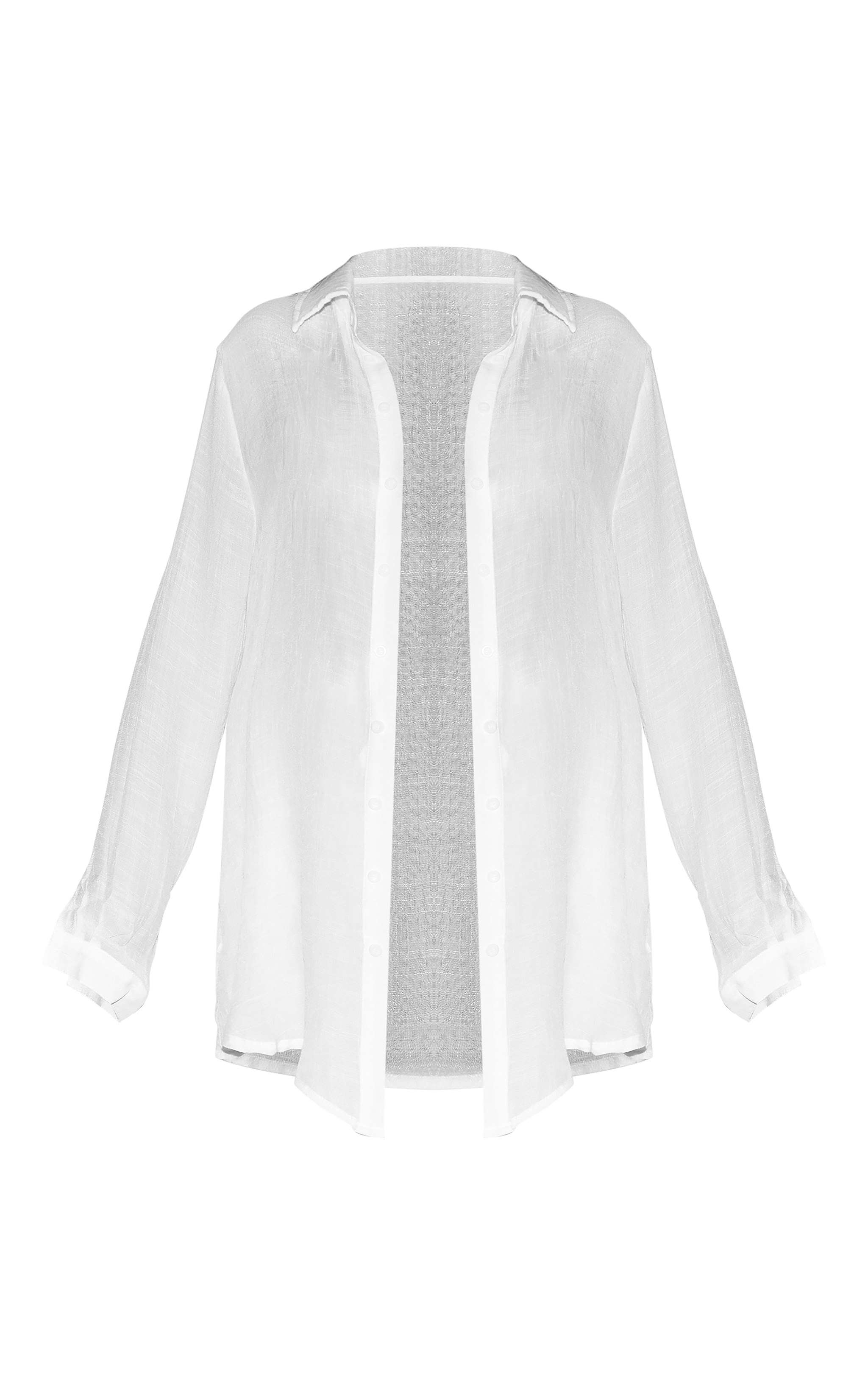 White Textured Woven Oversized Beach Shirt image 5