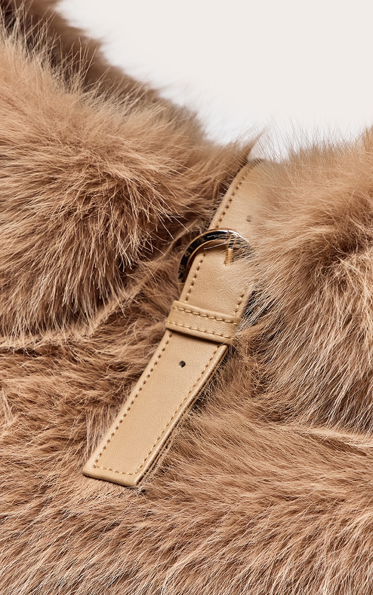 Camel Faux Fur Belted Shoulder Bag image 5