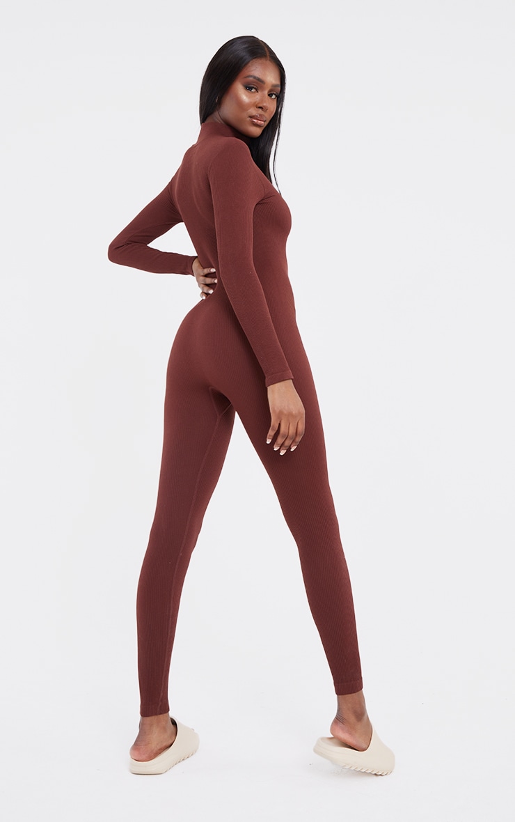 Tall Chocolate Structured Contour Rib Jumpsuit image 2