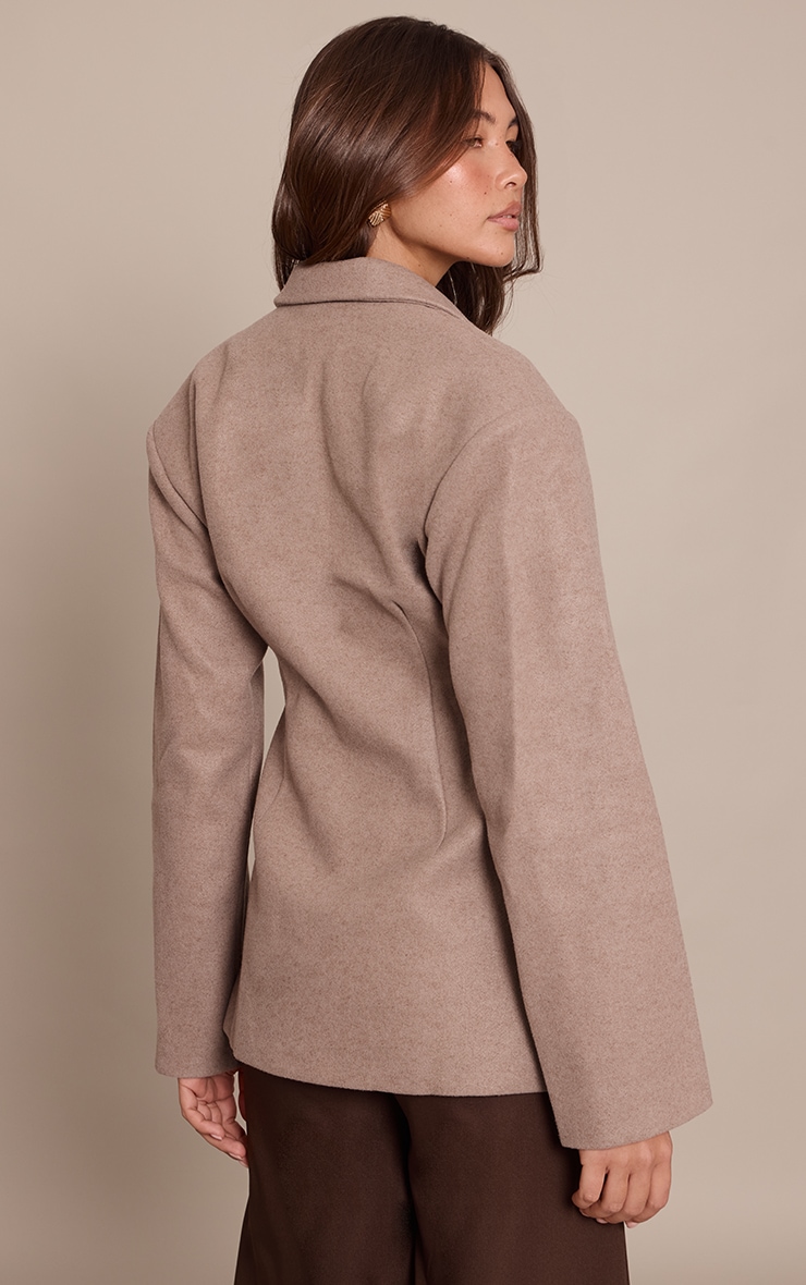 Brown Wool Look Cinched Blazer image 2