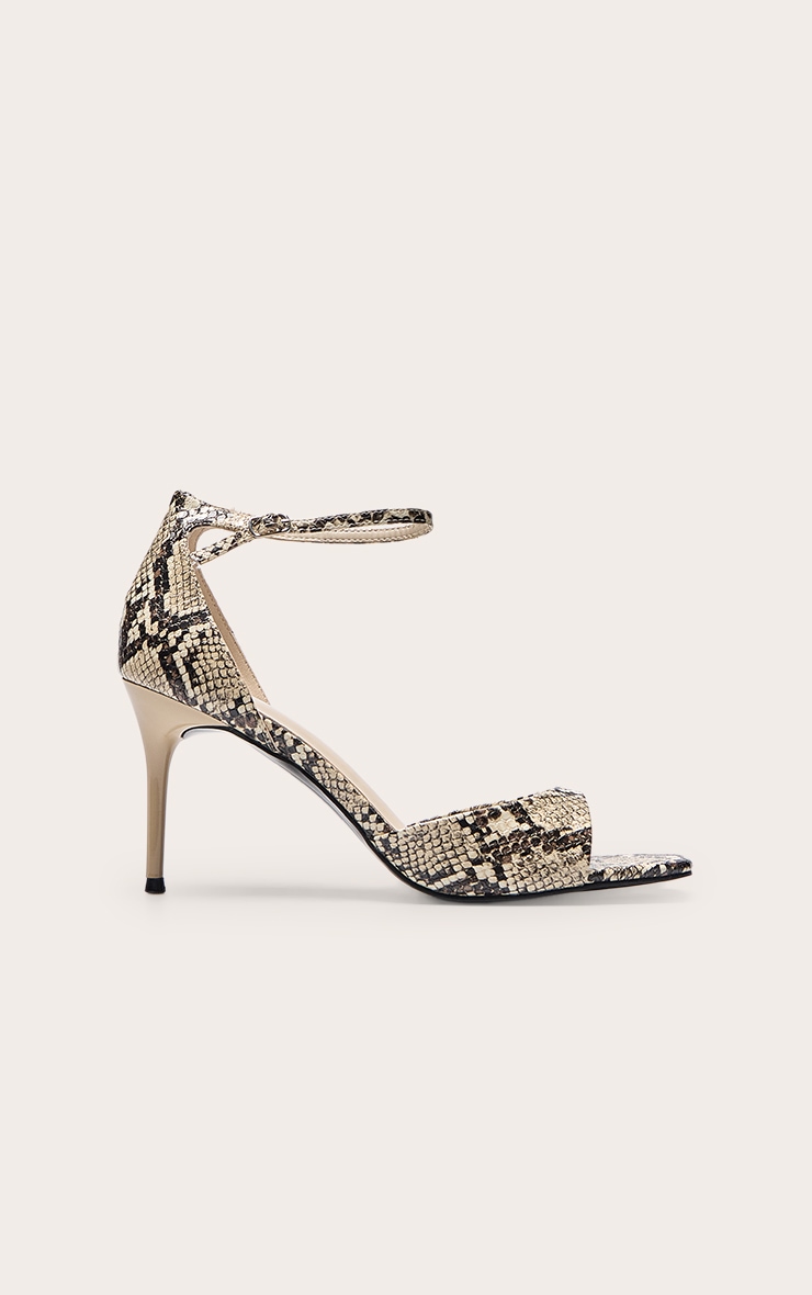 Natural Snake Square Toe Barely There Heeled Sandals image 2