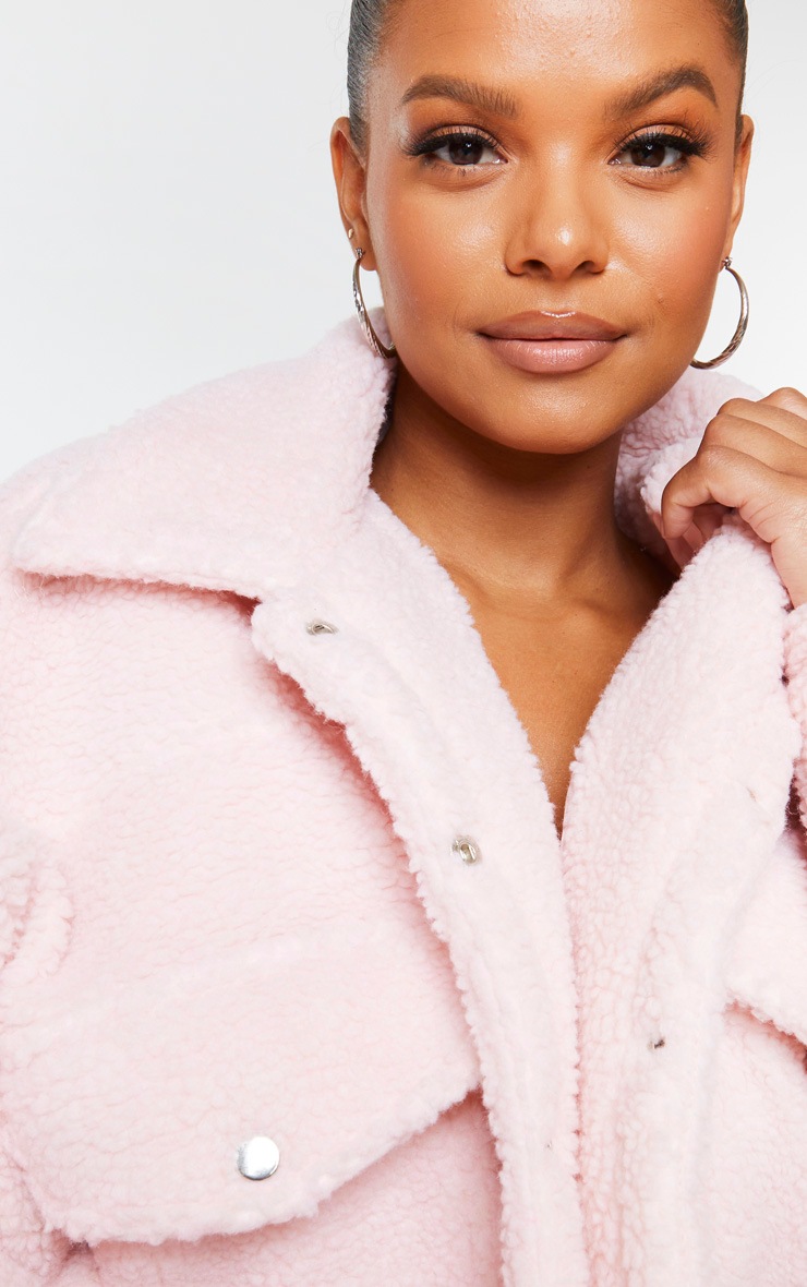 blush borg cropped trucker jacket