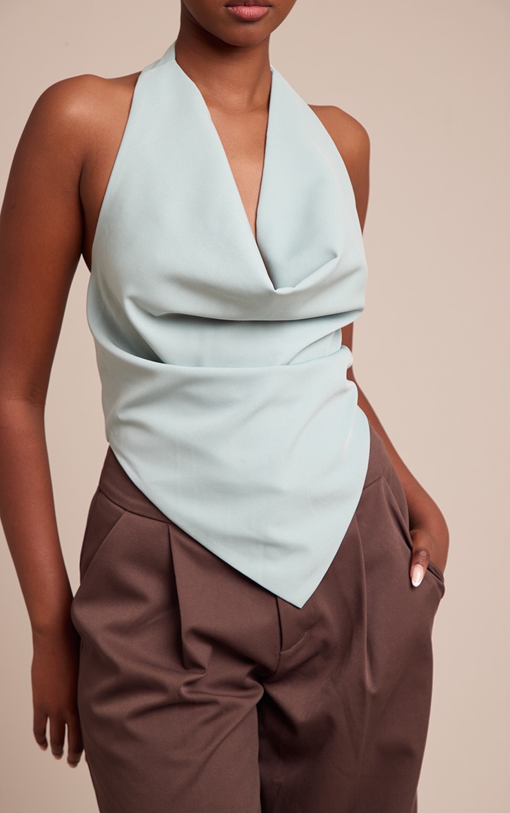 Seafoam Woven Halterneck Cowl Long Top image 4