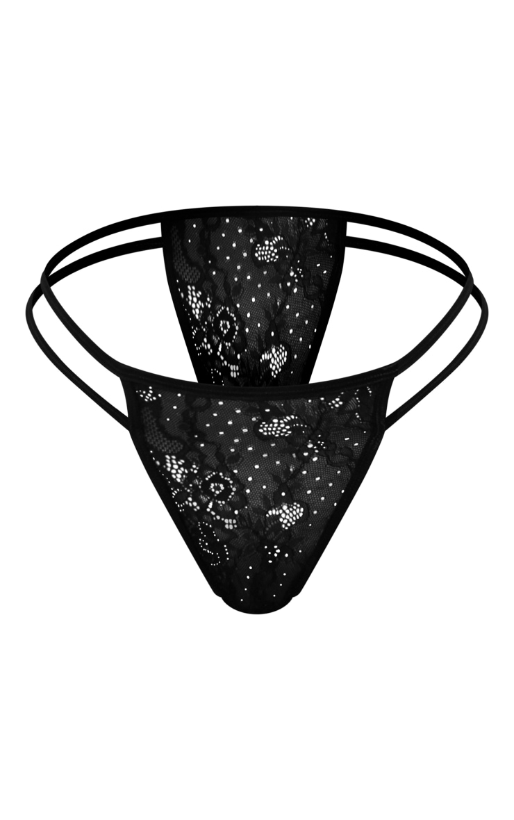 Plus Black Lace Panel Detail Thong image 1