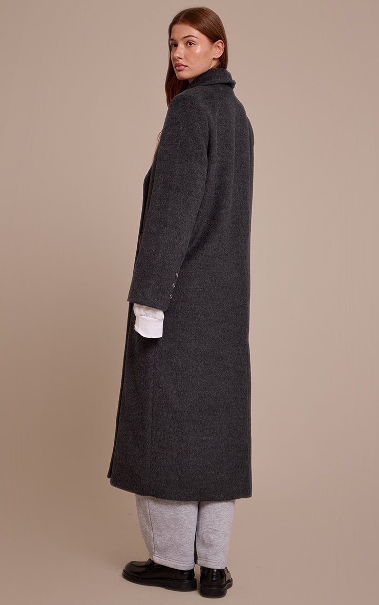 Dark Grey Structured Double Breasted Wool Look Maxi Coat image 2