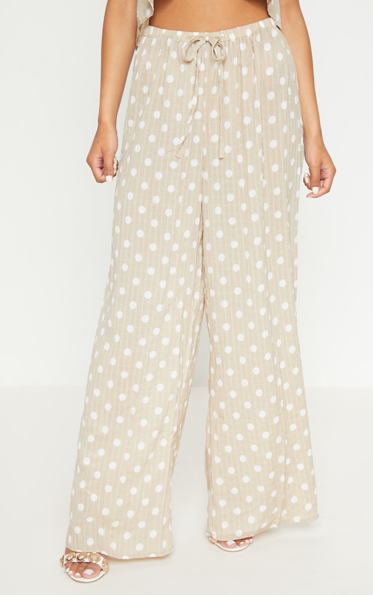 Stone Cheesecloth Polka Dot Wide Leg Pants PrettyLittleThing USA