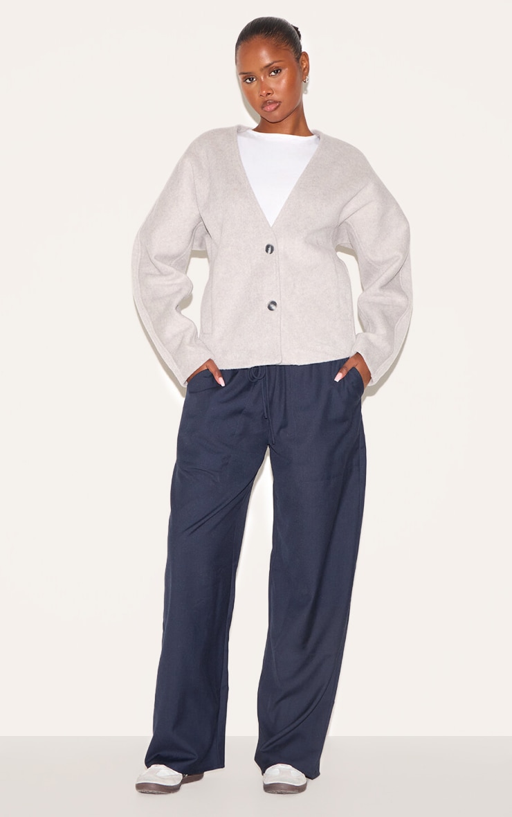 Grey Wool Look Button Up V Neck Jacket image 3