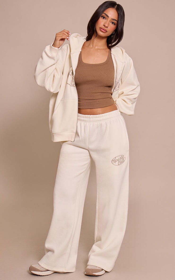 Petite Ecru Sports Club Cotton Fleece Straight Leg Sweatpants