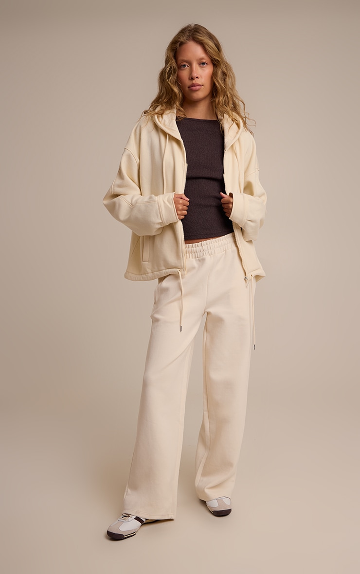 Cream Oversized Zip Up Toggle Waist Hoodie image 3