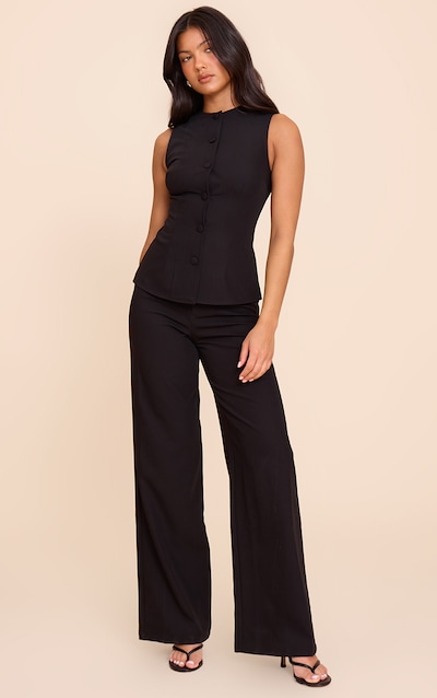 Black High Neck Vest Straight Leg Jumpsuit