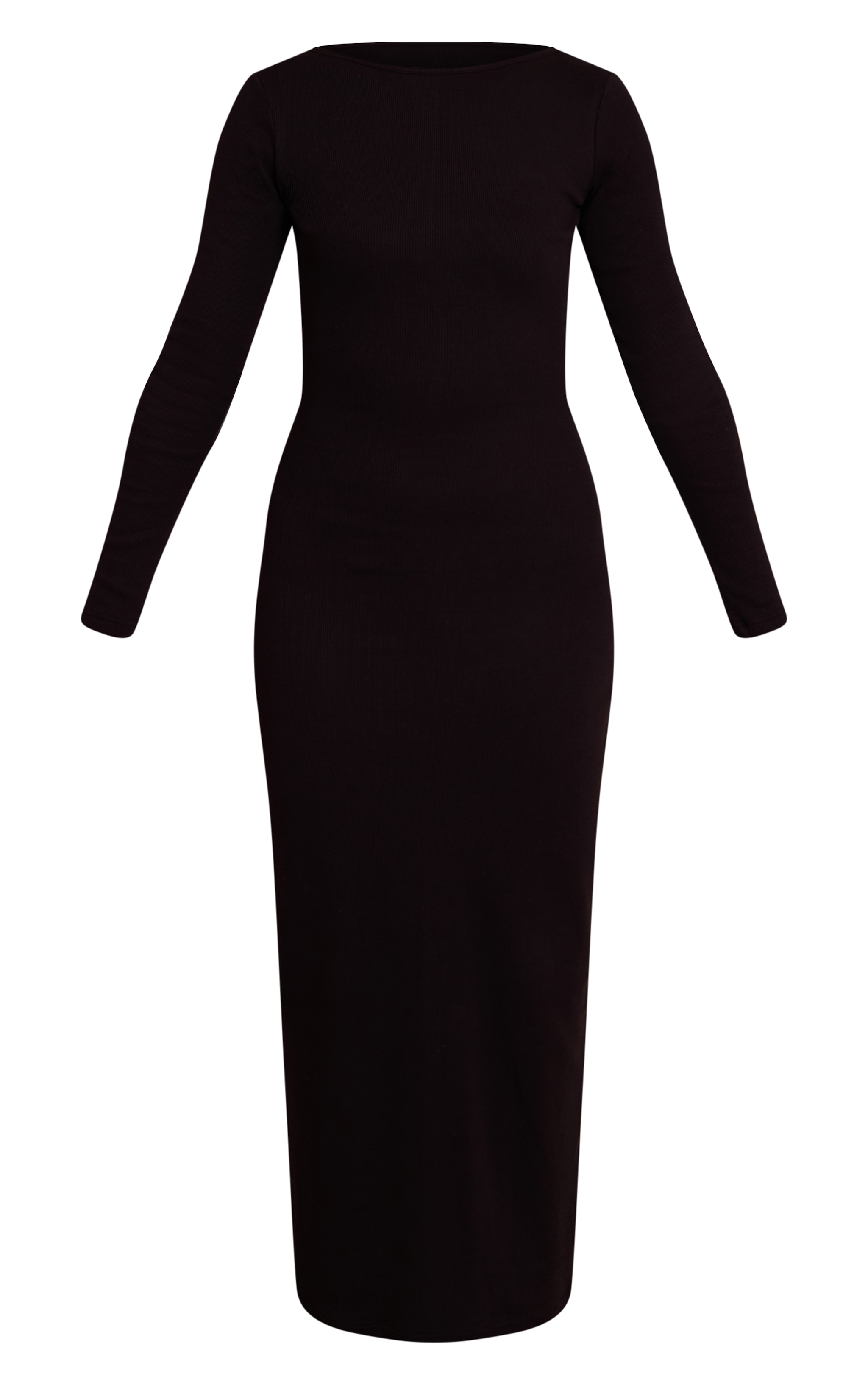 Black Ribbed Boat Neck Long Sleeve Bodycon Maxi Dress image 5