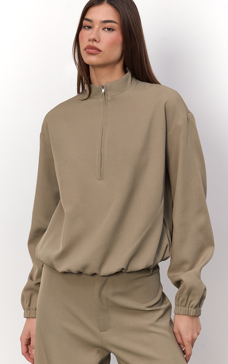 Light Khaki Woven Quarter Zip Jacket image 4