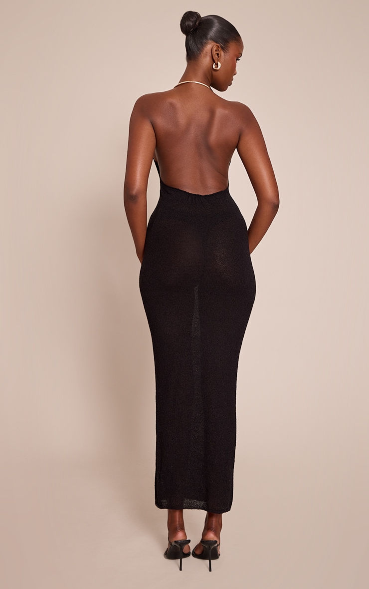 Robe longue en maille tricot noire à empiècement collier doré image 2