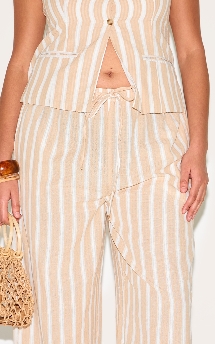 Plus Beige Striped Drawstring Wide Trousers image 4