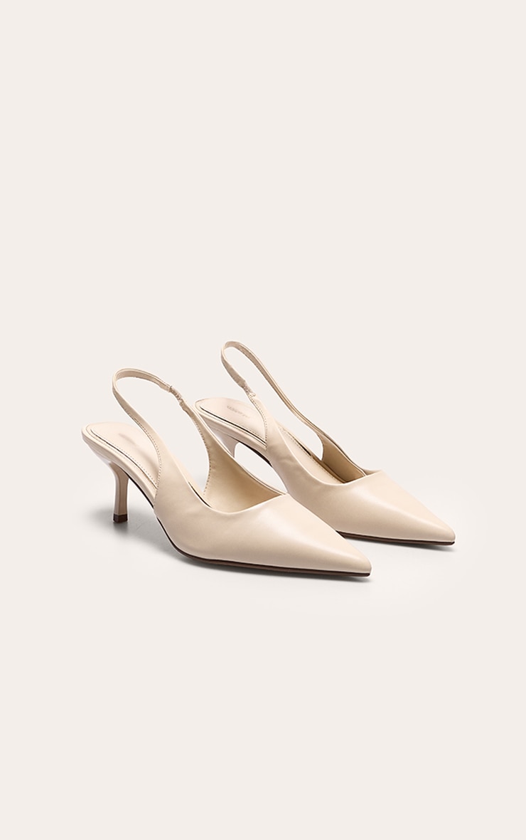 Cream Pu Point Toe Sling Back Mid Heeled Courts image 2