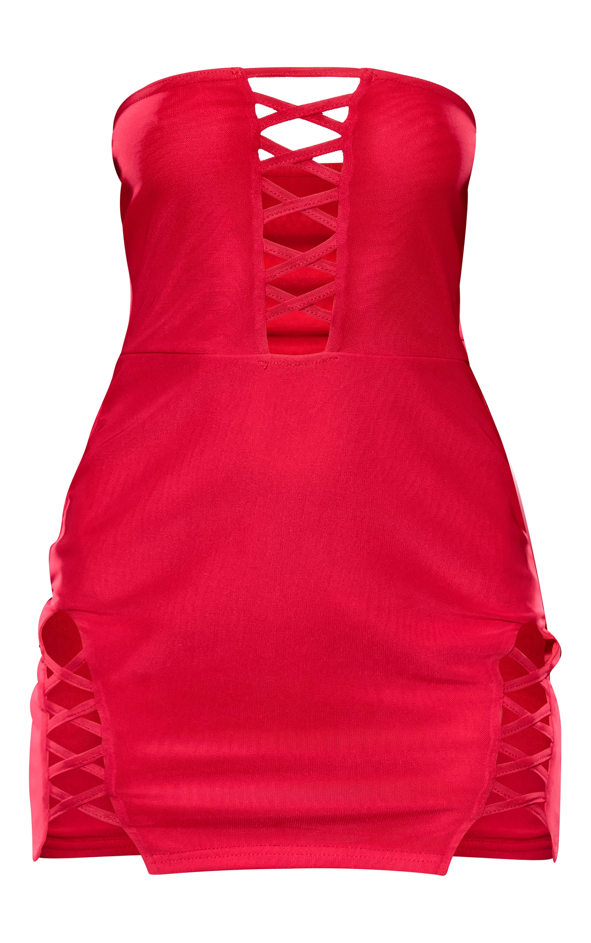 Petite Red Lace Up Detail Bandeau Mini Dress image 5