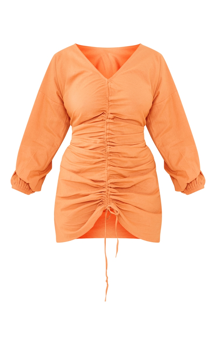 Plus Orange Linen Look Ruched Bodycon Dress image 5
