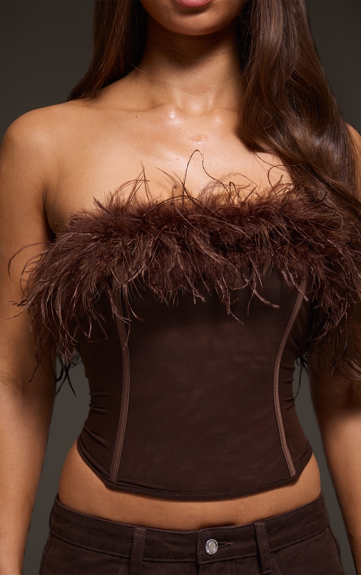 Coret en mesh chocolat foncé à plumes et lisérés structurants image 4