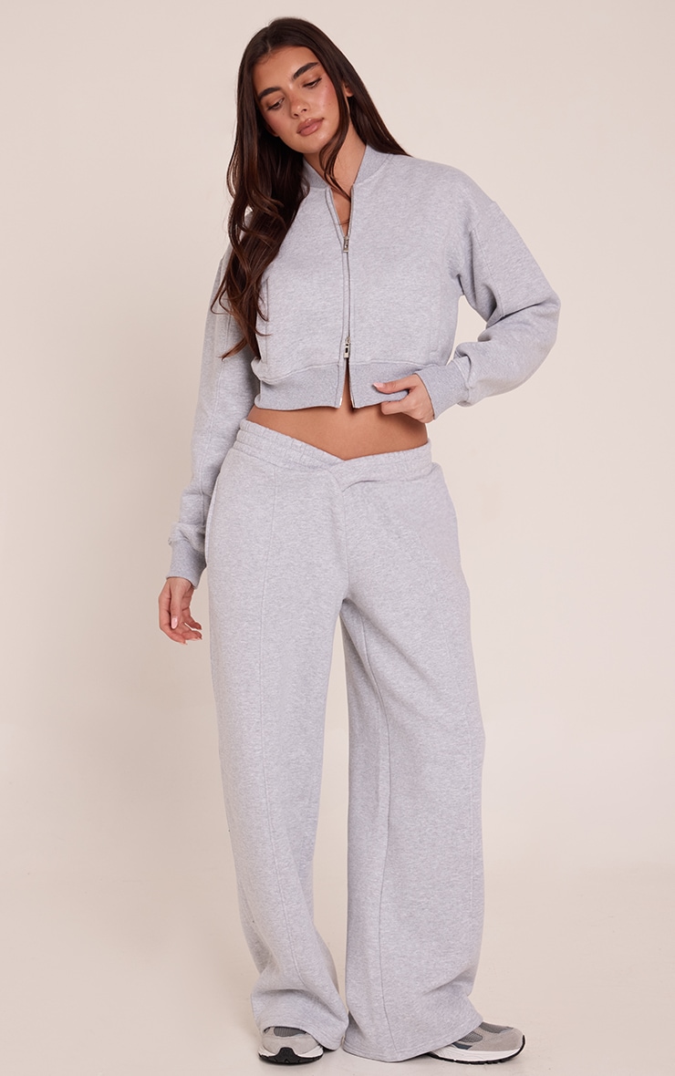 Grey Marl Cotton Fleece Cross Waist Joggers