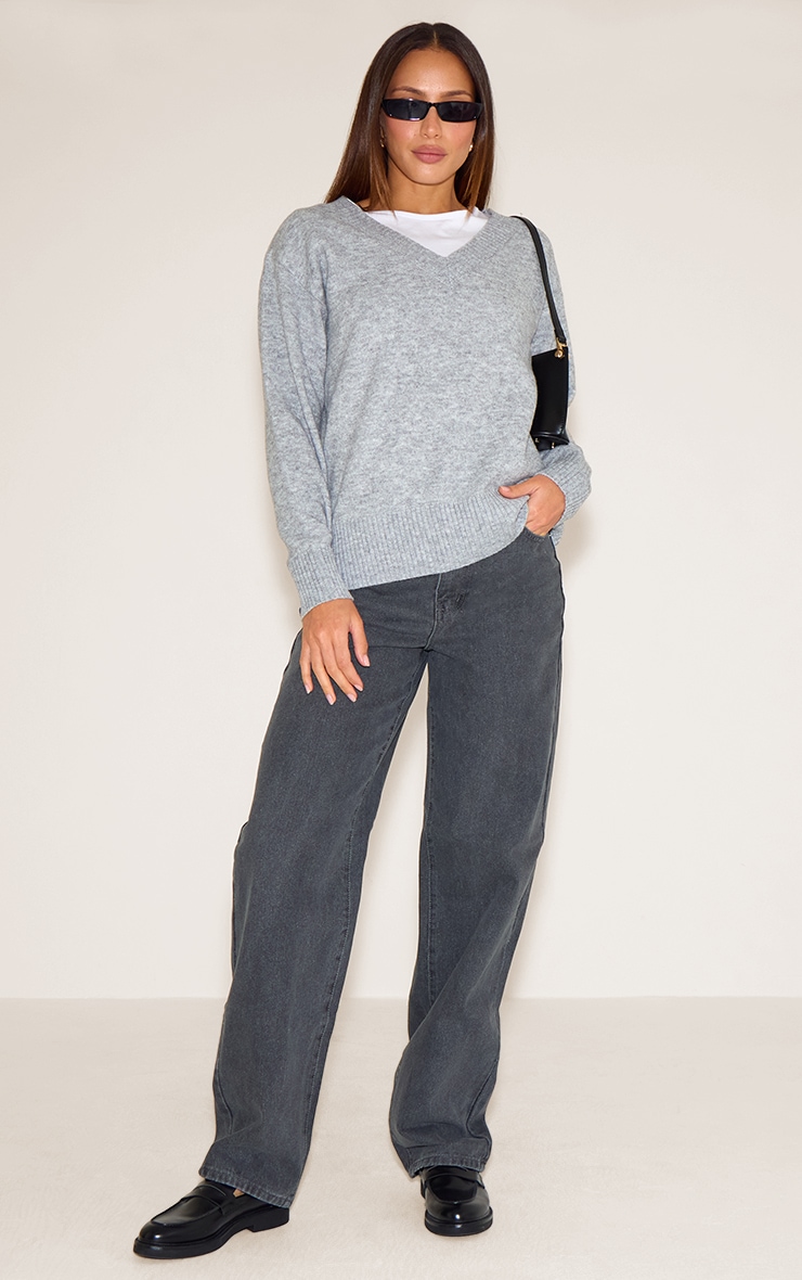 Tall Ash Grey Knit V-neck Sweater image 3