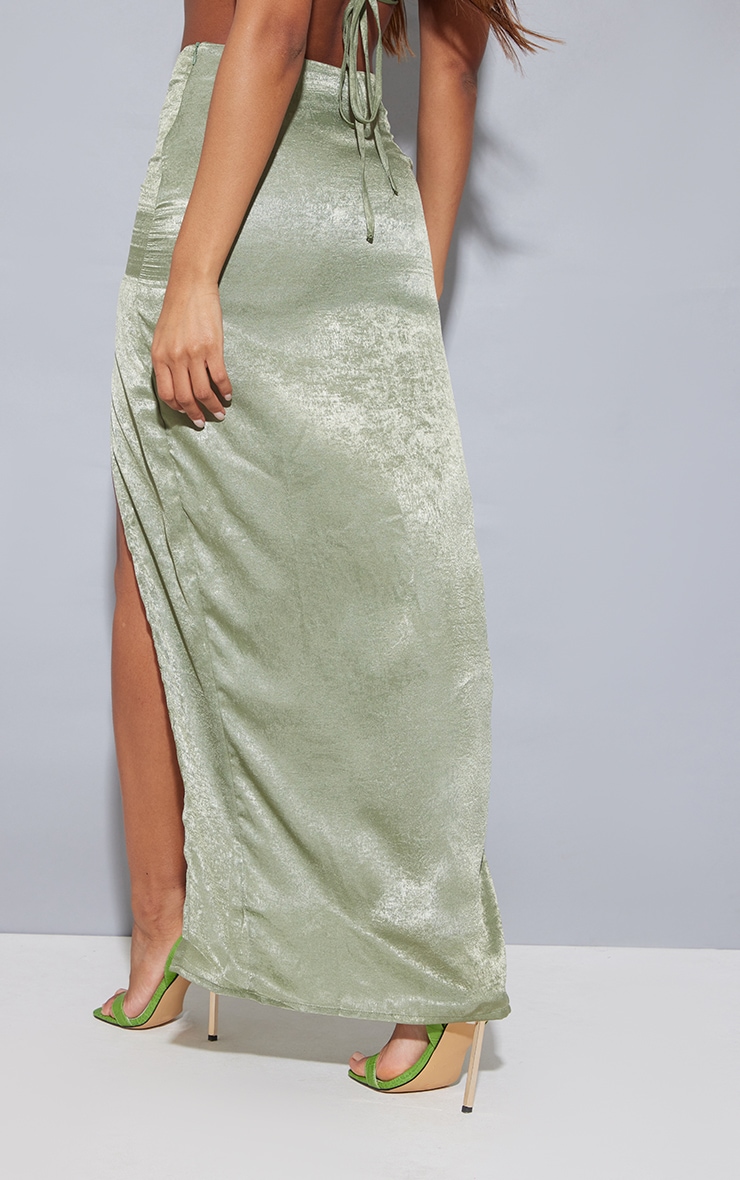 Olive Satin Split Leg Maxi Skirt | Co-ords | PrettyLittleThing USA
