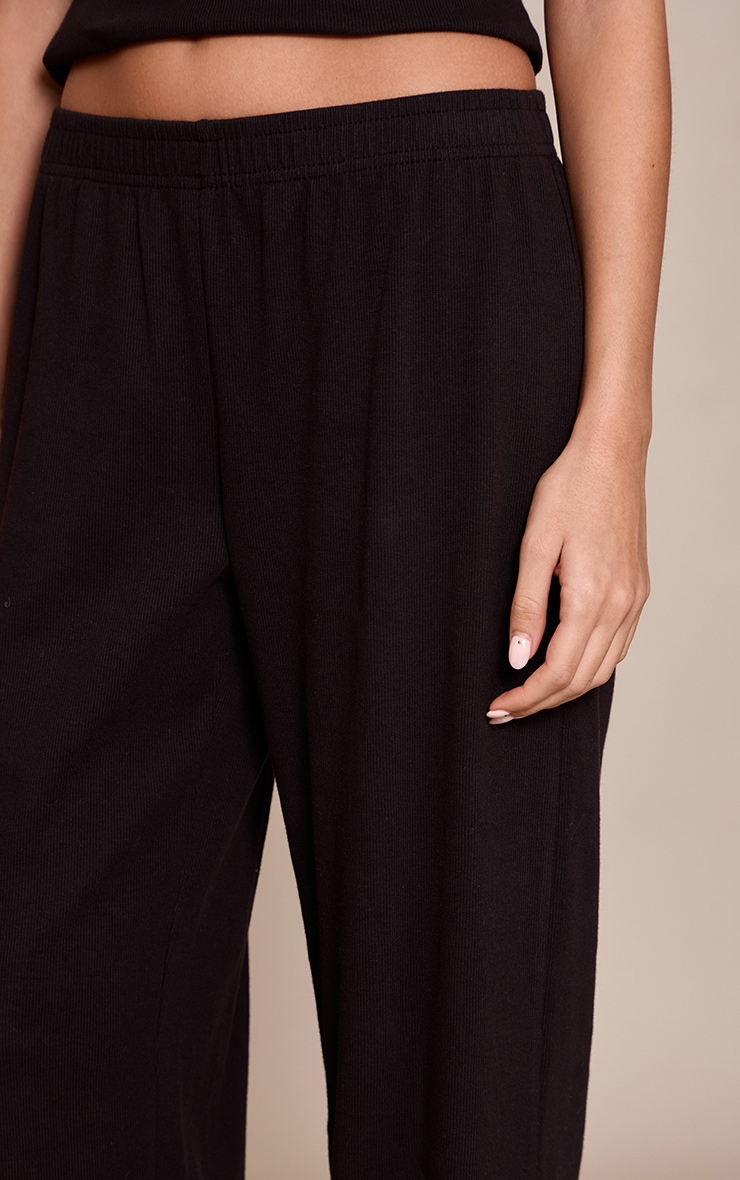 Black Ribbed Elasticated Waist Pajama Pants image 4