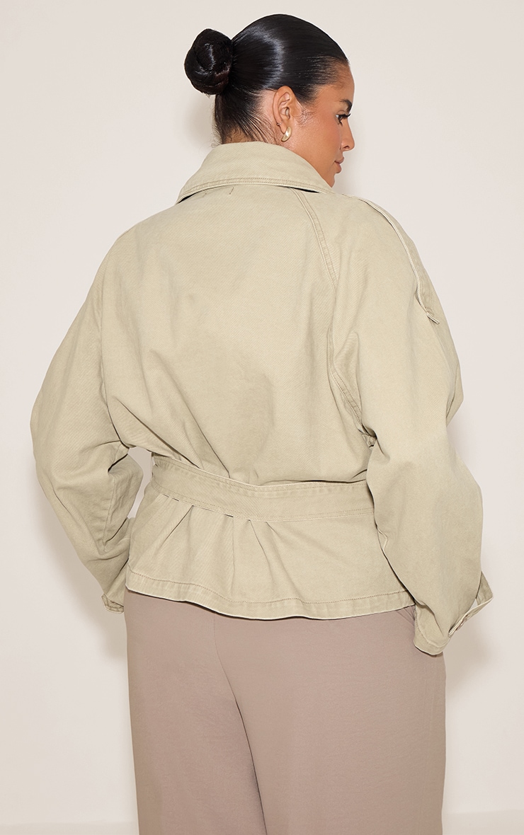 Plus Vintage Mid Wash Belted Button Detail Cropped Denim Trench image 2