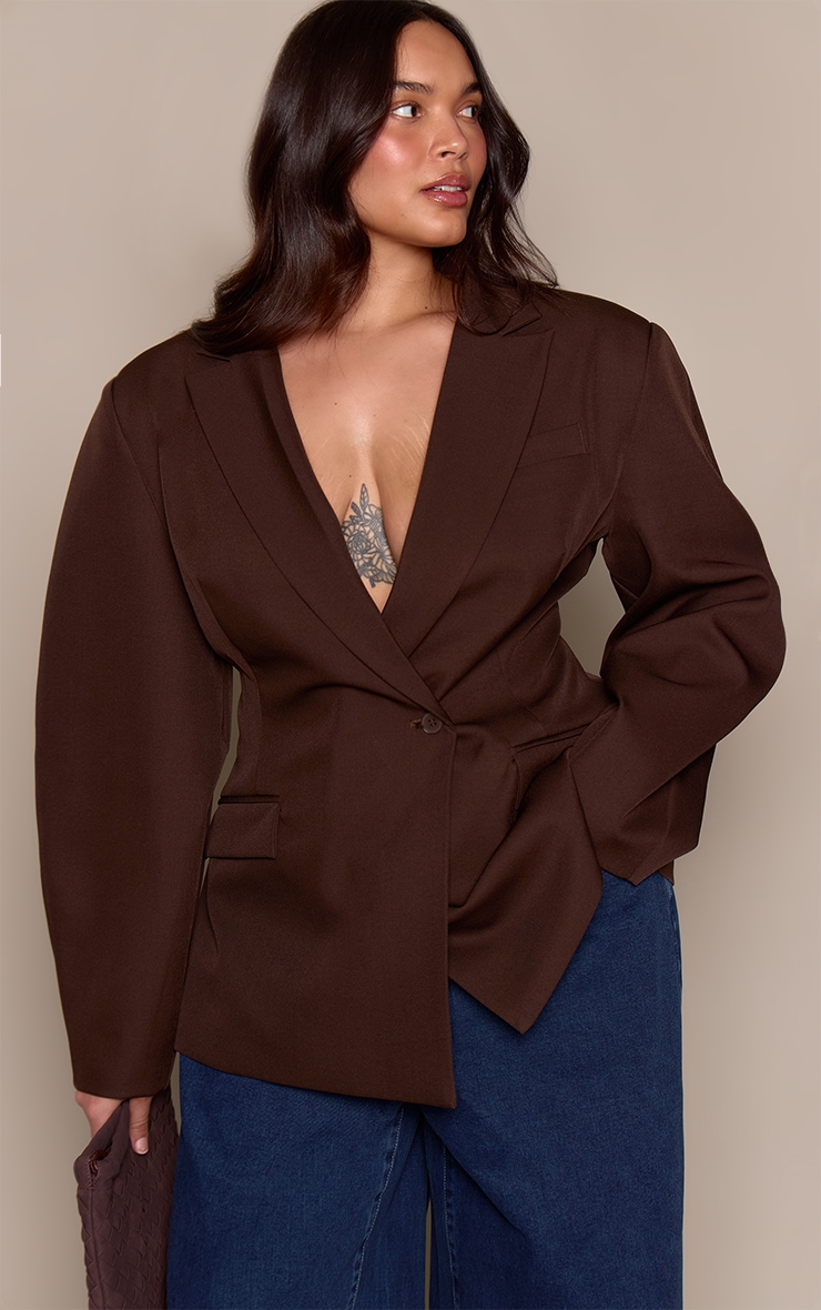 Plus Chocolate Asymmetric Detail Cocoon Sleeve Blazer image 1