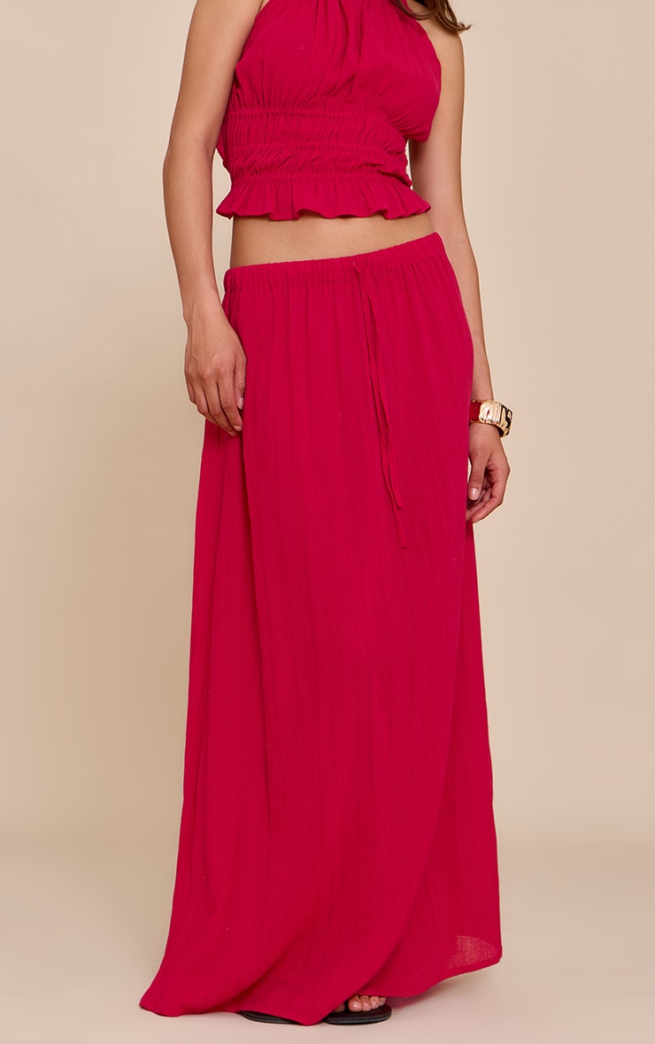 Jupe longue texturée fuchsia à taille mi-haute image 1
