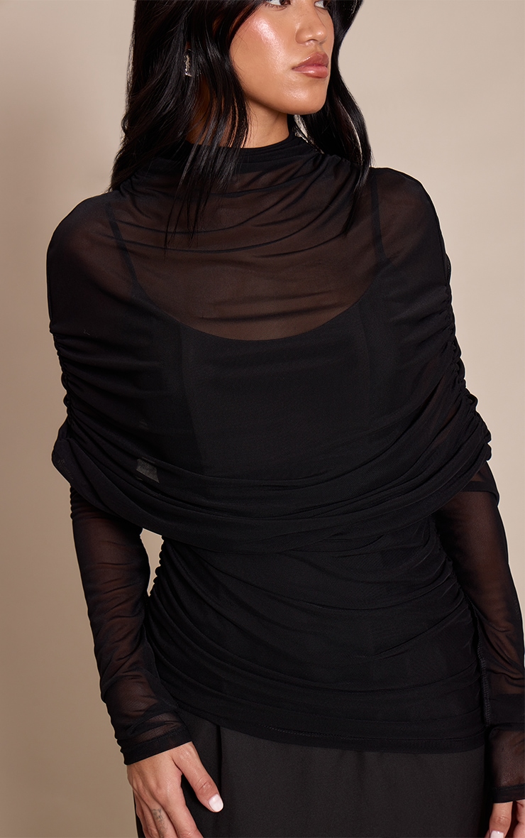 Black Cape Detail Long Sleeve Maxi Dress image 4