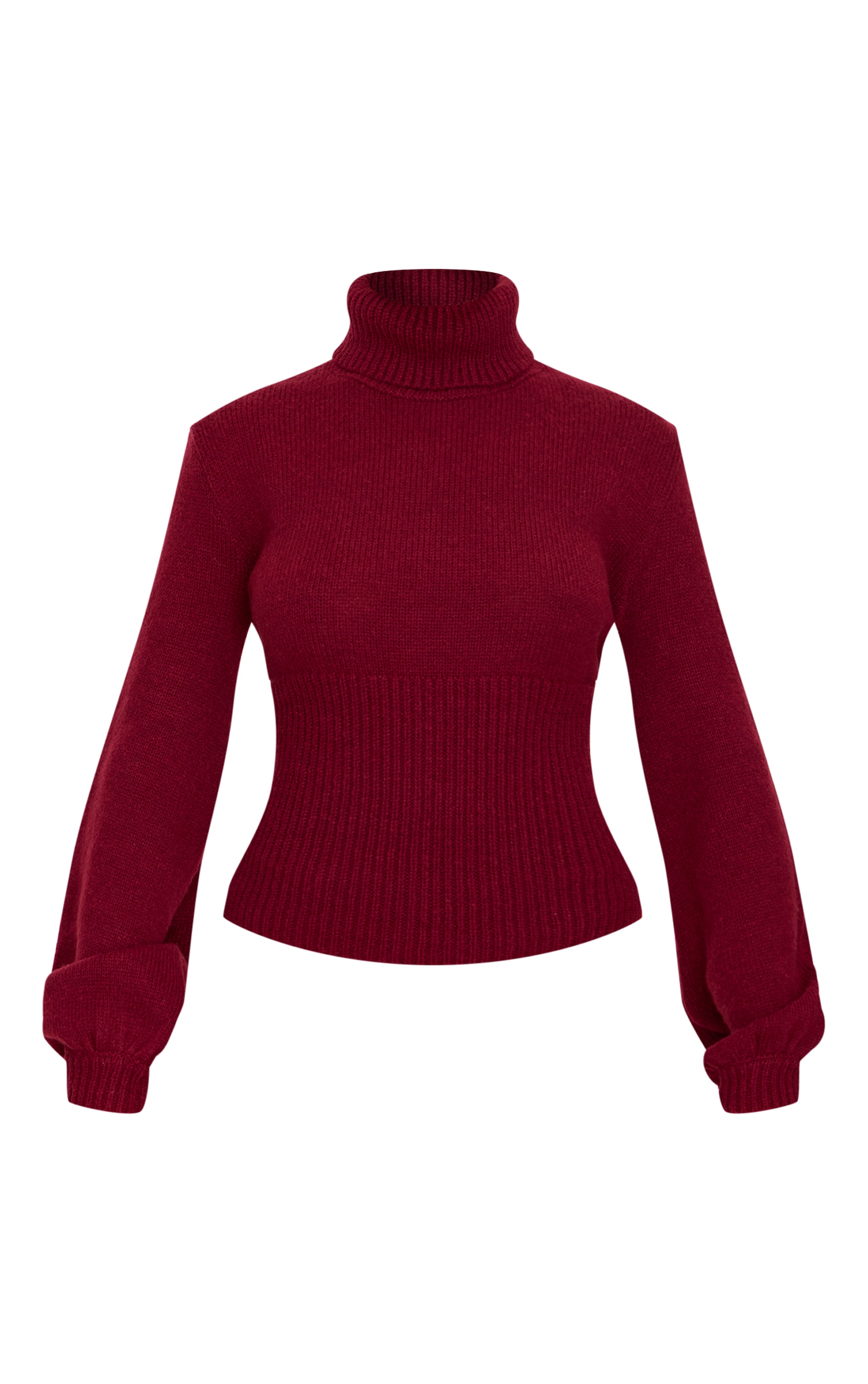Pull en maille tricot bordeaux à col roulé et parties contrastantes image 5