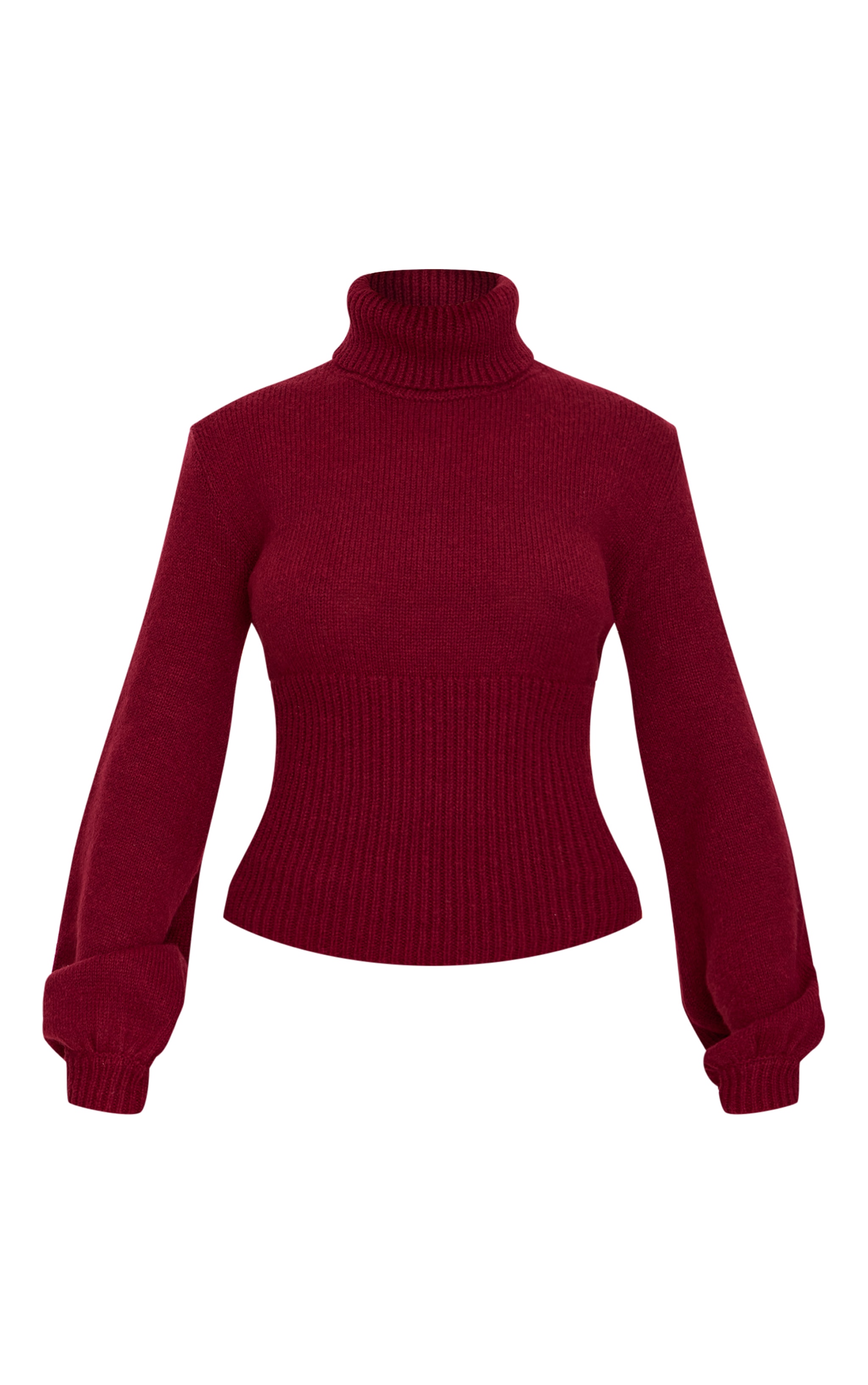 Burgundy Roll Neck Contrast Panel Knitted Jumper image 5