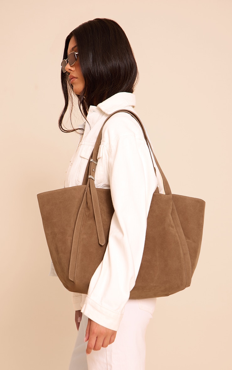 Tan Faux Suede Adjustable Strap Tote Bag image 1
