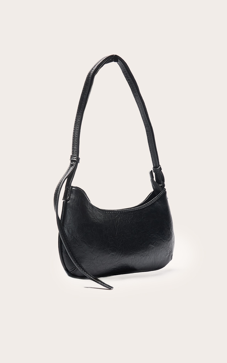 Sac à main style baguette en PU texturé noir image 3